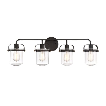 Designers Fountain Jaxon 33in 4-Light Oil Rubbed Bronze Industrial Indoor Vanity Light with Clear Glass Shades 90604-ORB